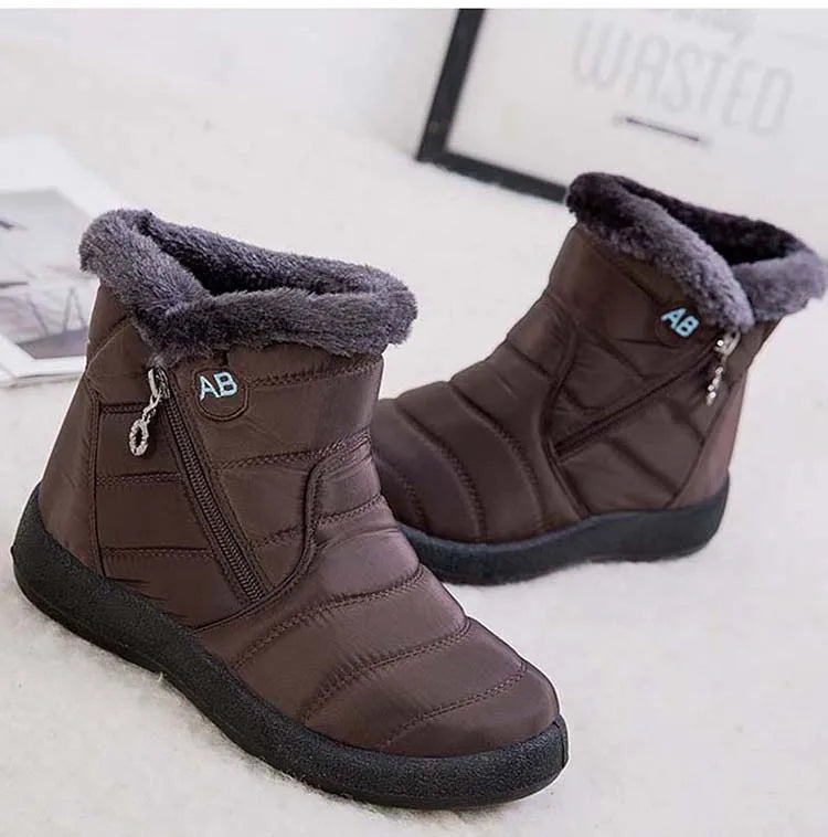 Botas de neve impermeáveis para mulheres, Sapatos femininos, Zíper, Pele macia, Confortável, Inverno