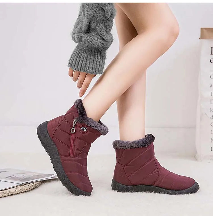 Botas de neve impermeáveis para mulheres, Sapatos femininos, Zíper, Pele macia, Confortável, Inverno