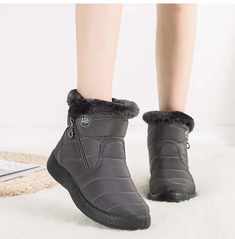 Botas de neve impermeáveis para mulheres, Sapatos femininos, Zíper, Pele macia, Confortável, Inverno