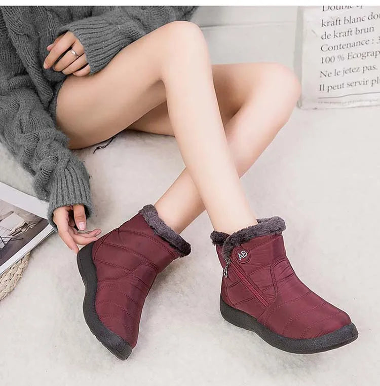 Botas de neve impermeáveis para mulheres, Sapatos femininos, Zíper, Pele macia, Confortável, Inverno