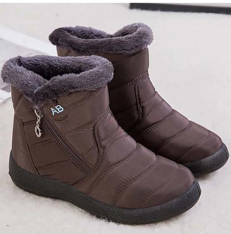 Botas de neve impermeáveis para mulheres, Sapatos femininos, Zíper, Pele macia, Confortável, Inverno