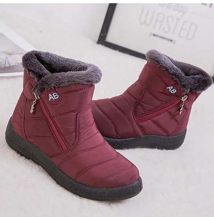 Botas de neve impermeáveis para mulheres, Sapatos femininos, Zíper, Pele macia, Confortável, Inverno