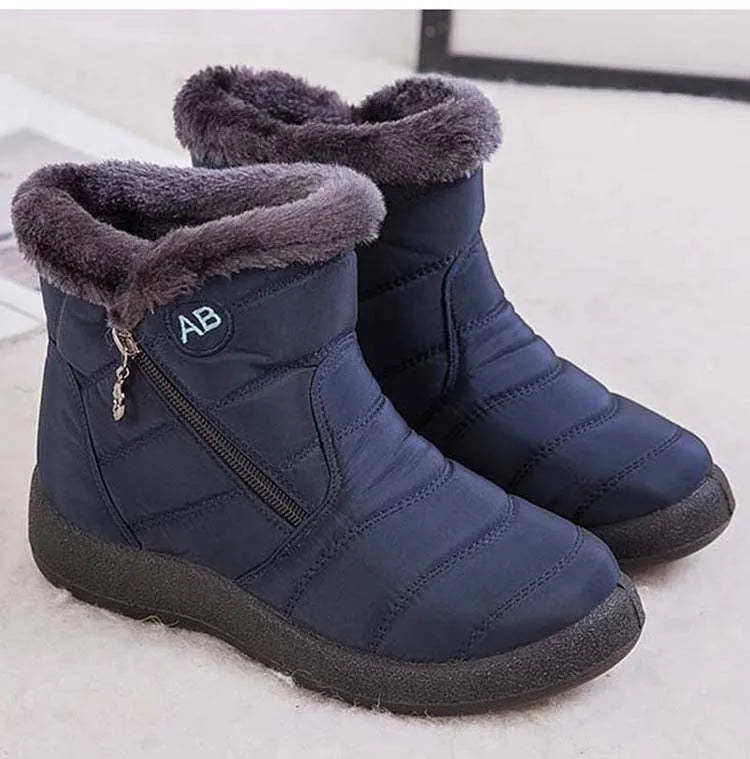 Botas de neve impermeáveis para mulheres, Sapatos femininos, Zíper, Pele macia, Confortável, Inverno