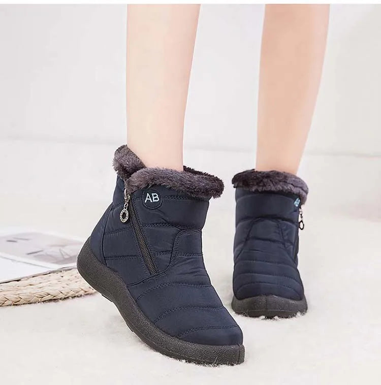 Botas de neve impermeáveis para mulheres, Sapatos femininos, Zíper, Pele macia, Confortável, Inverno