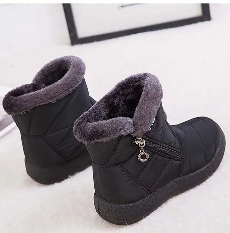 Botas de neve impermeáveis para mulheres, Sapatos femininos, Zíper, Pele macia, Confortável, Inverno