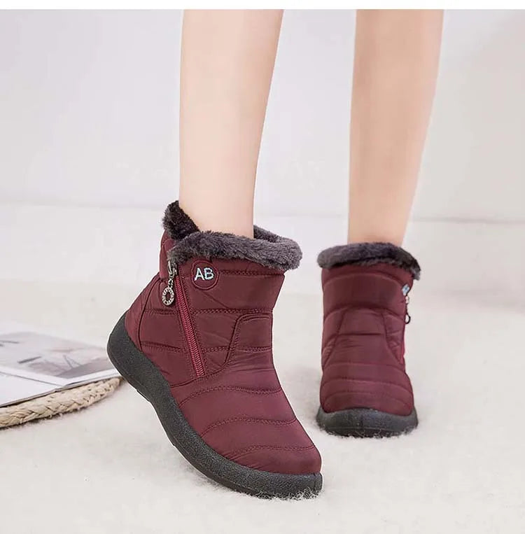 Botas de neve impermeáveis para mulheres, Sapatos femininos, Zíper, Pele macia, Confortável, Inverno