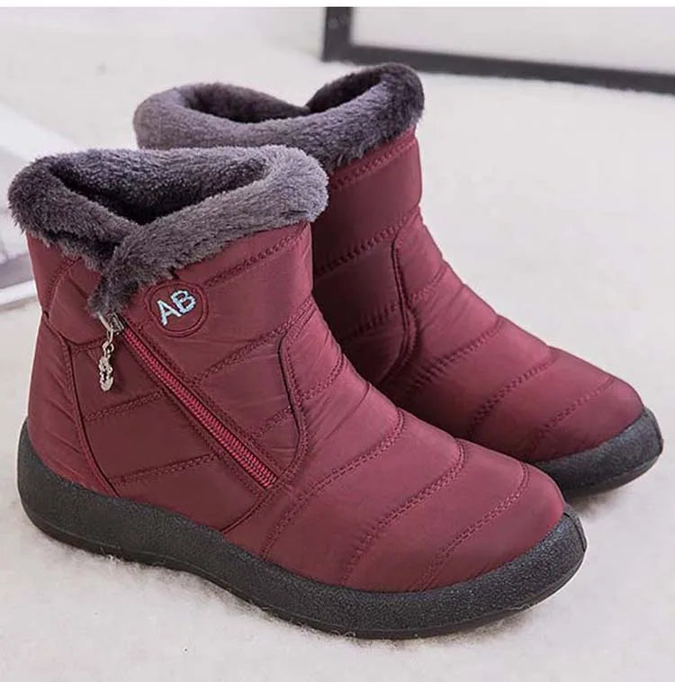 Botas de neve impermeáveis para mulheres, Sapatos femininos, Zíper, Pele macia, Confortável, Inverno