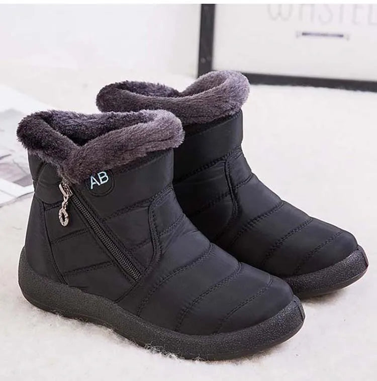 Botas de neve impermeáveis para mulheres, Sapatos femininos, Zíper, Pele macia, Confortável, Inverno