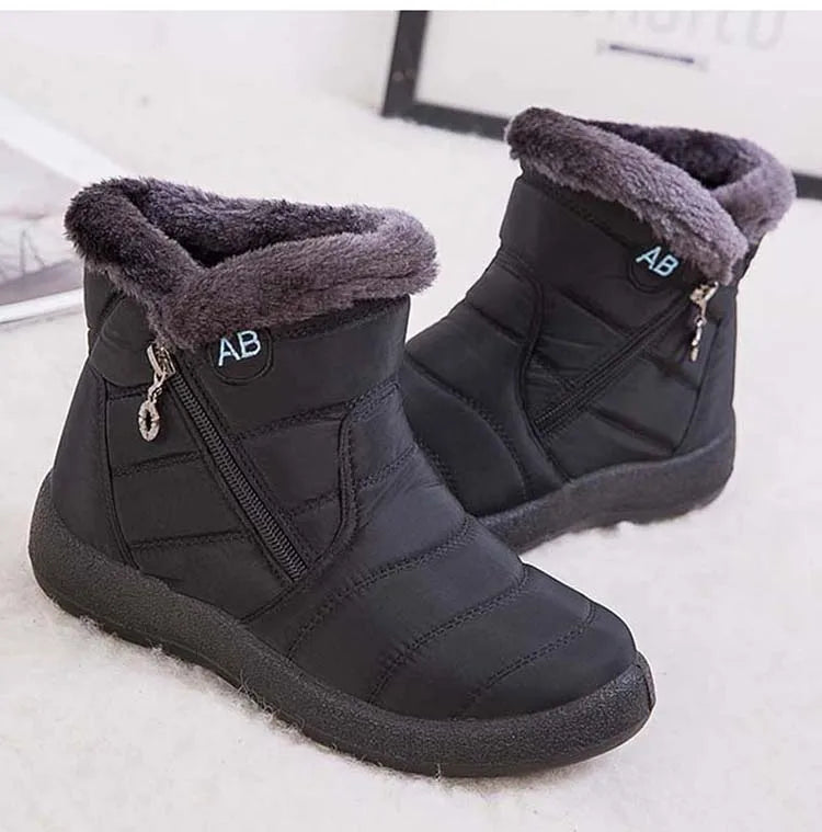 Botas de neve impermeáveis para mulheres, Sapatos femininos, Zíper, Pele macia, Confortável, Inverno