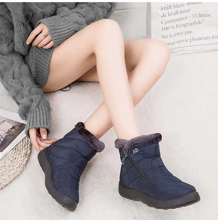 Botas de neve impermeáveis para mulheres, Sapatos femininos, Zíper, Pele macia, Confortável, Inverno