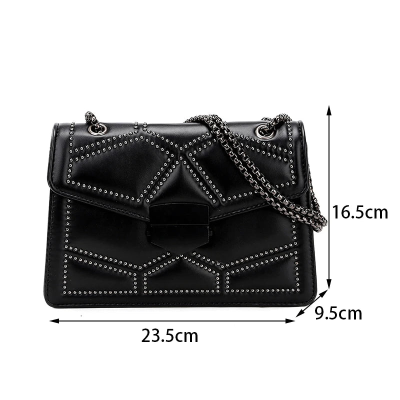 Yogodlns-Vintage Rivet Cadeia Pequenas Bolsas de Ombro para Mulheres, Aba de Couro PU, Moda Quadrada Crossbody Bag, Designer Handbag