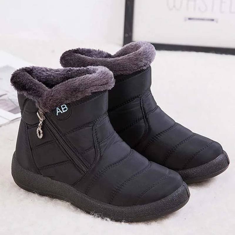 Botas de neve impermeáveis para mulheres, Sapatos femininos, Zíper, Pele macia, Confortável, Inverno