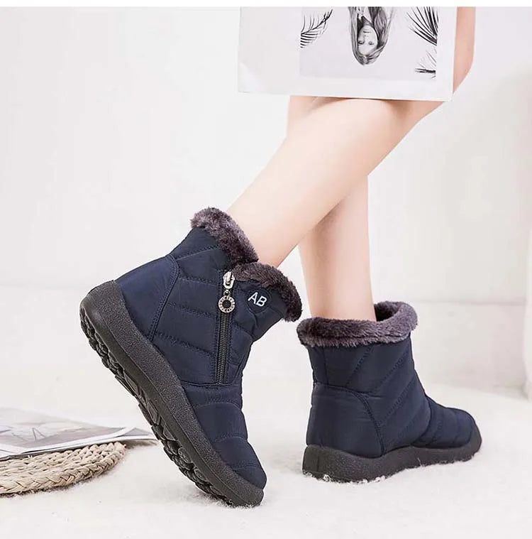 Botas de neve impermeáveis para mulheres, Sapatos femininos, Zíper, Pele macia, Confortável, Inverno