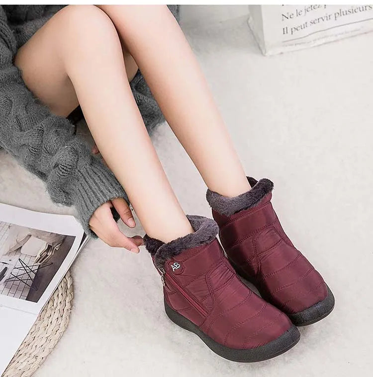 Botas de neve impermeáveis para mulheres, Sapatos femininos, Zíper, Pele macia, Confortável, Inverno