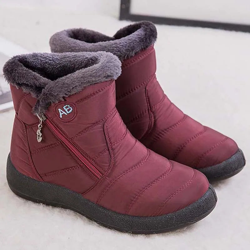 Botas de neve impermeáveis para mulheres, Sapatos femininos, Zíper, Pele macia, Confortável, Inverno