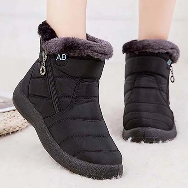 Botas de neve impermeáveis para mulheres, Sapatos femininos, Zíper, Pele macia, Confortável, Inverno