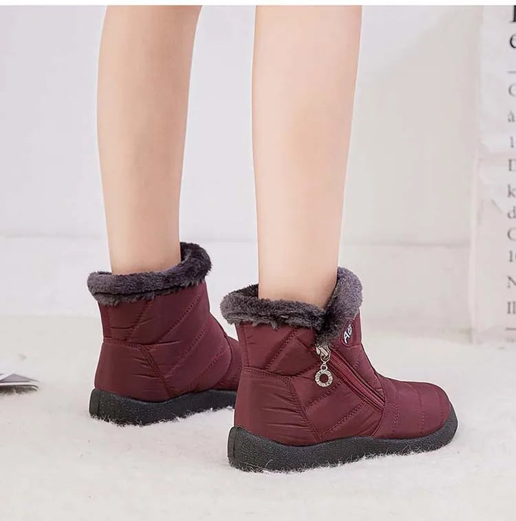 Botas de neve impermeáveis para mulheres, Sapatos femininos, Zíper, Pele macia, Confortável, Inverno