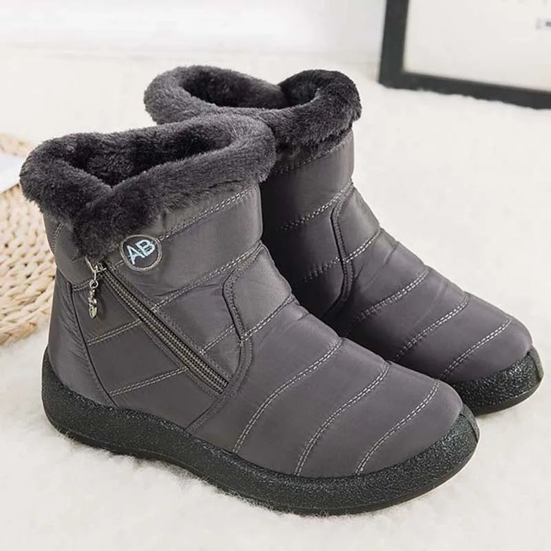 Botas de neve impermeáveis para mulheres, Sapatos femininos, Zíper, Pele macia, Confortável, Inverno