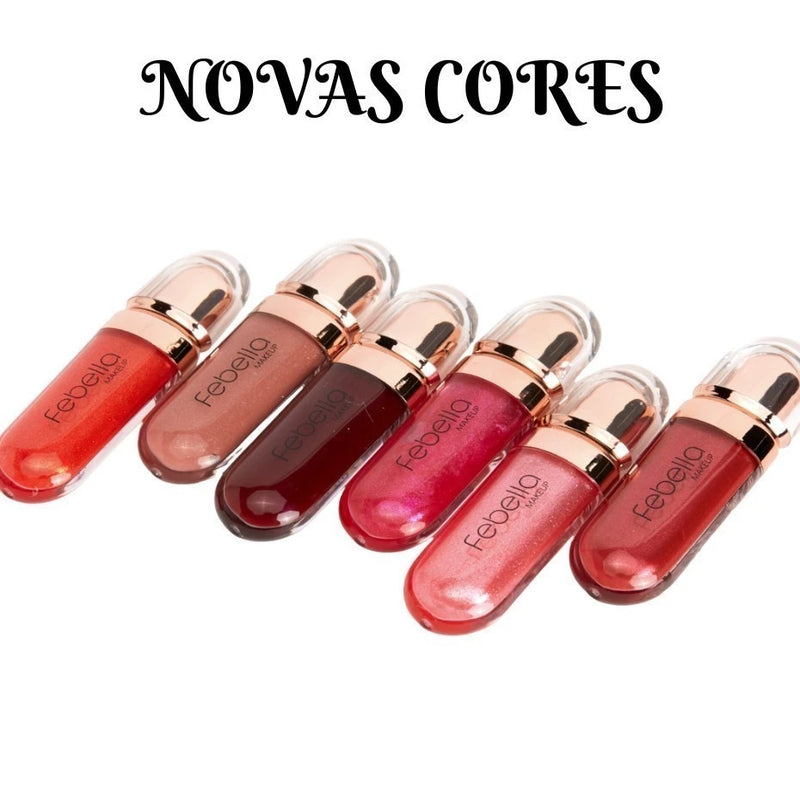 Lip Gloss Febella, Brilho, Hidratação, Cor, Leveza, Conforto, Pigmentação Intensa e Durabilidade